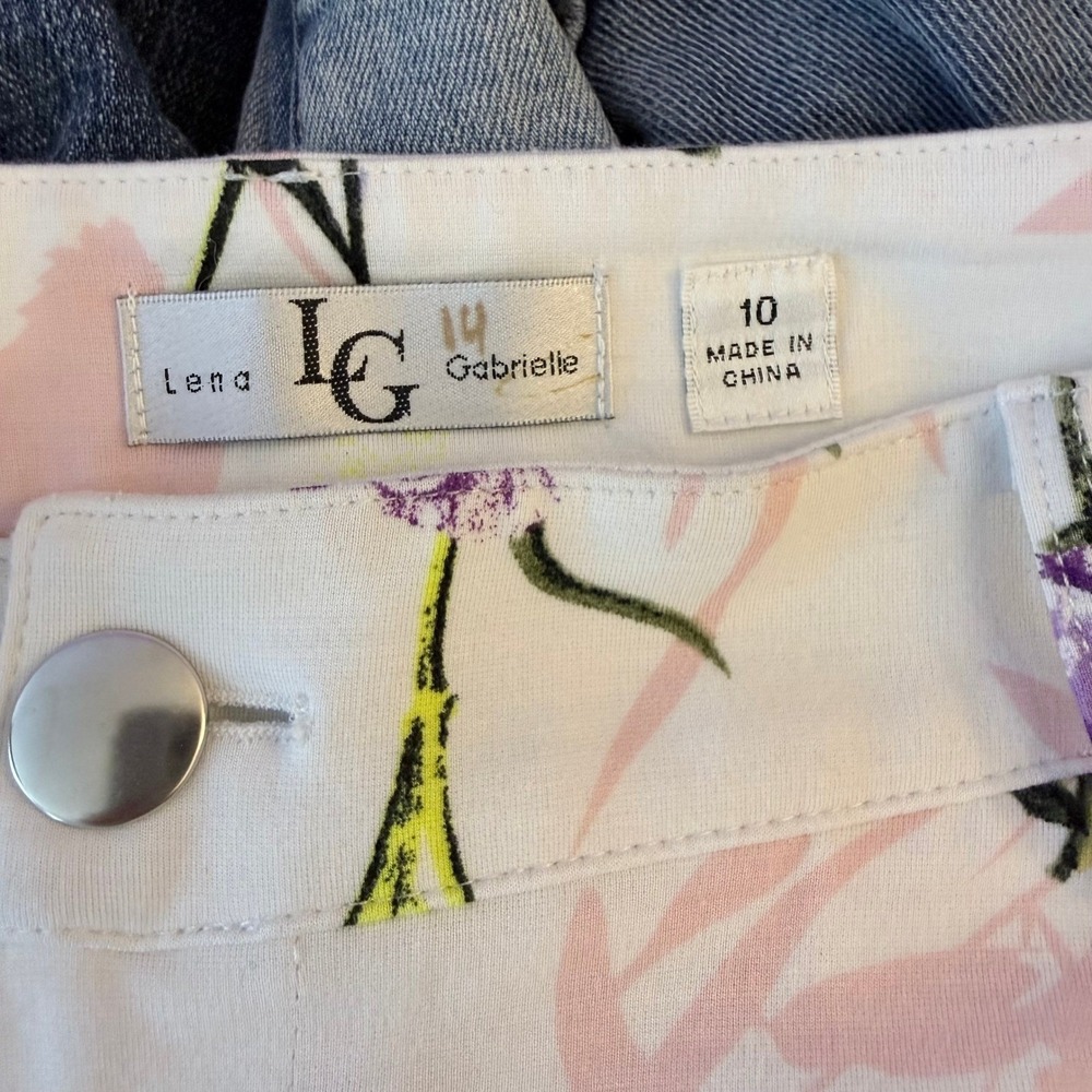 Lena Gabrielle Women's White Floral Print Straight Leg Pants Size 10 - Picture 3 of 8